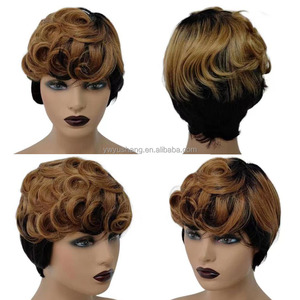 Usine 6 pouces 12A cheveux humains naturels couche courte perruque bouclée avec <span class=keywords><strong>frange</strong></span> coupe lutin perruque à franges - Product Image 2