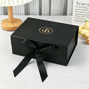 Custom Luxury Gold Foil Logo Black Magnetic Gift <b>Boxes</b> with Bow Tie - Luxury Collapsible Packaging <b>Boxes</b> for Gift - Product Image 1