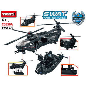 Jouets Woma 1251 pièces, hélicoptère SWAT, transport <span class=keywords><strong>de</strong></span> police, blocs <span class=keywords><strong>de</strong></span> construction <span class=keywords><strong>en</strong></span> <span class=keywords><strong>plastique</strong></span>, ensemble <span class=keywords><strong>de</strong></span> briques militaires, modèle <span class=keywords><strong>de</strong></span> jouet avec bateau (C0550) - Product Image 2