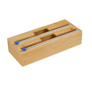 Refillable Wrap Dispenser with Slide Cutter Bamboo Wood Roll Organizer -12 Inch Aluminum Foil Plastic Wrap Holder