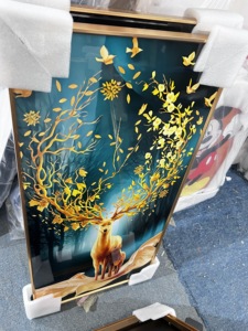 ภาพวาดศิลปะติดผนังกรอบสัตว์สีทองภาพแอบสแตรกต์ประดับคริสตัลพอร์ซเลนสำหรับตกแต่งบ้านโรงแรม - Product Image 5