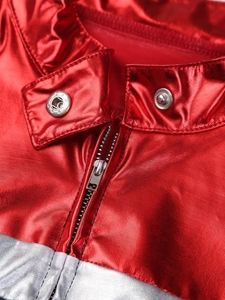 Veste Corset Courte Métallisée Color Block pour Femme en Similicuir Brillant à Fermeture Éclair Taille Haute, Manteau de Danse Latine et de Scène Personnalisé - Product Image 3