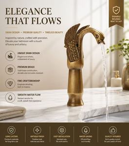 Rubinetto per Vasca da Bagno LN 69 Luxury Golden Swan, con Beccuccio in Ottone Dorato, Valvola in Ceramica, Montaggio su Piano, Termostatico a Foro Singolo - Product Image 1