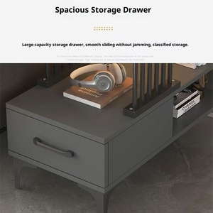 Tavolo laterale moderno a due livelli con piano in marmo e cassetto portaoggetti comodino per soggiorno divano comodino portatile - Product Image 3