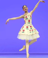 Robe de tutu de ballet classique bleue à épaules dénudées pour filles, avec garniture décorative, en tulle superposé, costume de scène professionnel pour enfants