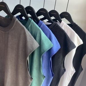Nuovo Design al rovescio t-shirt da uomo in cotone Vintage più spesso senza maniche lavate con canottiere taglie forti sbiadite - Product Image 3
