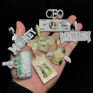 Iced out bling hip hop hommes garçon bijoux personnalisés à la mode dollar $ sac d'argent lettre bébé ours pendentif collier - Product Image 2