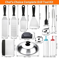 Kit d'accessoires pour plancha ANJUKE 14 pièces, spatules en acier inoxydable, couvercle de cuisson, racloir, pinces, résistant à la chaleur, pour barbecue en plein air, camping