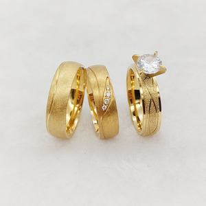 Coniuge Partner amanti 3 pezzi anelli di fidanzamento nuziale set da sposa coppie gioielli placcati oro 24k - Product Image 2