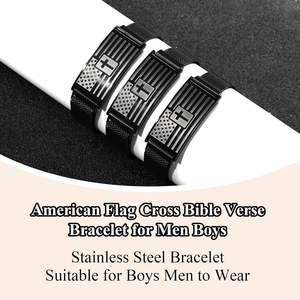 Fervia Flag Cross Bible Versseユニセックス流行の調節可能なステンレス鋼ブレスレットインスピレーションを与えられるクリスチャンリストバンド宗教的 - Product Image 4