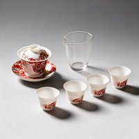Ensemble de thé Kung Fu en céramique de style chinois, neuf, en gros, avec 4 tasses à thé, pichet en verre, compatible micro-ondes, prêt à offrir, cadeau d'entreprise