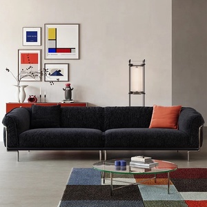 Canapé modulaire Zayshine en chenille noire de luxe minimaliste italien 3 places pour salon, hôtel, bureau, appartement - Product Image 3