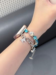 สายนาฬิกาโลหะประดับลูกปัดคริสตัลสำหรับนาฬิกา <span class=keywords><strong>Apple</strong></span> <span class=keywords><strong>Watch</strong></span> band 40 <span class=keywords><strong>41</strong></span> 44 45 <span class=keywords><strong>mm</strong></span> สำหรับ iWatch ULTRA 2 <span class=keywords><strong>SE</strong></span> 9 8 7 6 5 4 - Product Image 4