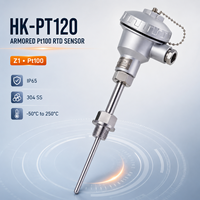 HK-PT120 Armored Pt100 Temperature Sensor IP65 Stainless Steel RTD Probe -50 to 250C for Chemical Machinery
