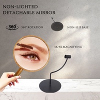 Miroir de courtoisie de maquillage réglable à deux côtés à 360 degrés en bambou avec logo personnalisable coiffeuse cosmétiques personnalisés
