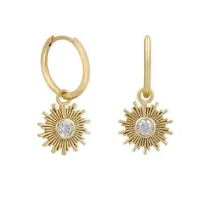 Gemnel sparkle sunrise jewelry sun star charm diamond 925 silver hoops korean earrings