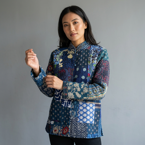 Quilted <b>Patchwork</b> <b>Jacket</b> Women's Mandarin Collar Full Sleeve Cotton Autumn Style Regular Length Batik Print Patch Pocket gift - Product Image 1