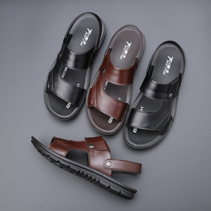 Sandales d'été classiques pour hommes en cuir souple, confortables, pour l'extérieur et la plage, respirantes, légères, décontractées, antidérapantes, avec fermeture auto-agrippante - Product Image 2