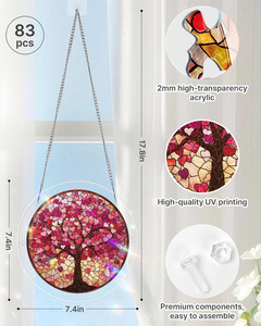 Romántico atrapasueños de acrílico con diseño de árbol de corazones, venta al por mayor, decoración de San Valentín, patrón personalizado OEM, adorno colgante para ventana interior. - Product Image 2