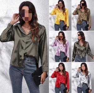 Dames blouses groothandel, stijlvolle effen damesblouse, comfortabel dames satijnen overhemd voor kantoor, lente, herfst, formele stijl - Product Image 2