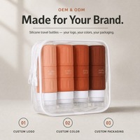 Kits de voyage personnalisés avec logo, 4 flacons souples en silicone anti-fuite de 100 ml, avec sac de rangement transparent