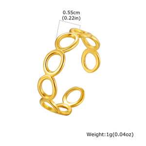 Anillo Abierto de Acero Inoxidable con Diseño Retro para Mujer, Forma Redonda Hueca, Personalizado, Ajustable, Apilable e Impermeable - Product Image 5