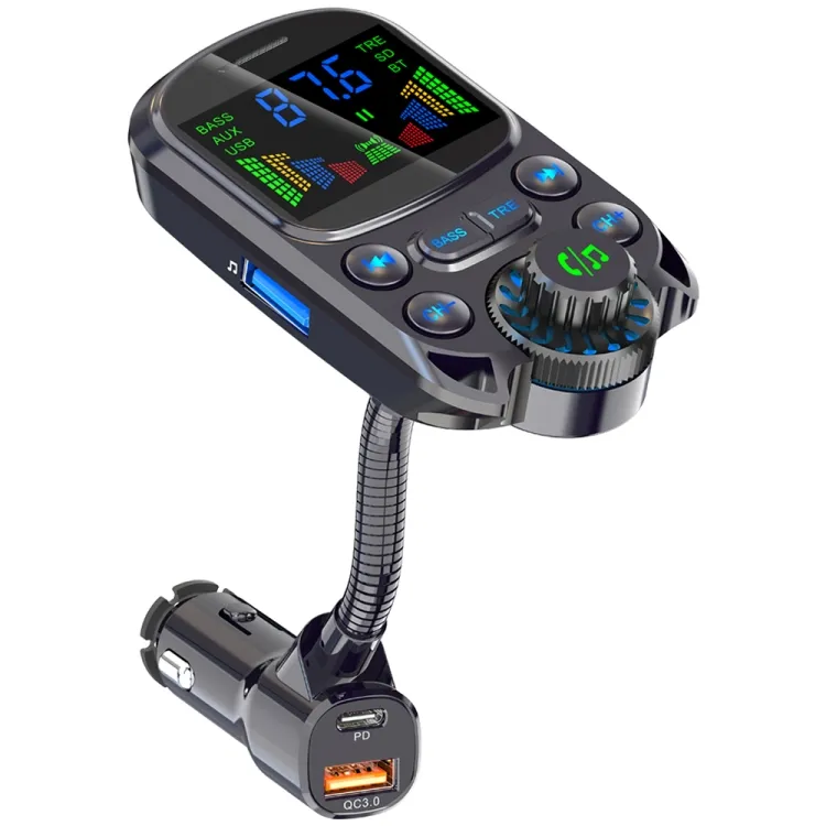 المنتج الأفضل مبيعًا بشاشة ملونة طراز BC86 جهاز إرسال لاسلكي للسيارة 5.3 FM مشغل MP3 إرسال صوتي FM شاحن هاتف QC3.0