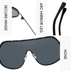 แว่นกันแดดทรงโอเวอร์ไซส์สไตล์พังก์ รุ่นใหม่ LMA 68238 สำหรับผู้หญิง แบรนด์แฟชั่น เลนส์สีแดงสะท้อนแสง ป้องกันรังสียูวี 400 สำหรับผู้ชายและผู้หญิง - Product Image 3