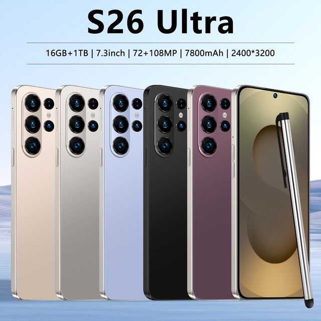 2026 New S26 Ultra 5G Smart Android Phone 16GB+1TB 7.3 Inch Large Battery Face ID Fingerprint
