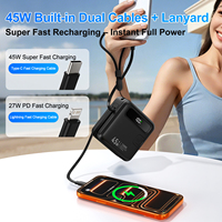 Cargador Portátil de 45W y 15000mAh con Cables Dobles Integrados, Pantalla LED, Carga USB-C PD, Diseño Ligero para Viajes