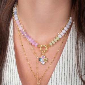 Vendita calda arcobaleno gemma collana di perline 4mm 8mm caramella pietra naturale con ciondoli oro collana di stratificazione in acciaio inox - Product Image 2