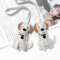 Porte-clés de voiture en cuir PU gris avec pendentif chien, breloque de sac en forme d'animal de dessin animé