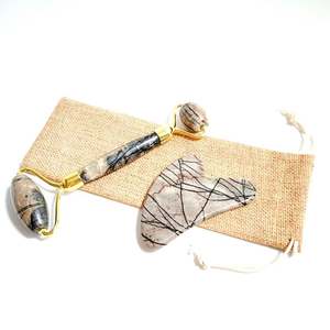 DIY-Steine Bestseller 2-in-1 Vibrierender Jade-Gesichtsmassageroller-Set, Elektrischer Picasso-Jaspis-Roller für das Gesicht - Product Image 4