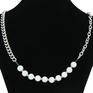 Glass Pearl Hipster Wear <b>Titanium</b> Steel Necklace 0 <b>Chain</b> Cuban <b>Chain</b> Splicing Neutral Tanjing Fashion Lijing Necklace - Product Image 1