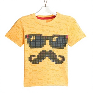 Wholesale <b>Kids</b> Graphic Print <b>Yellow</b> Short Sleeve T Shirt Casual Cotton Pixel Tee Top Manufacturer - Product Image 1