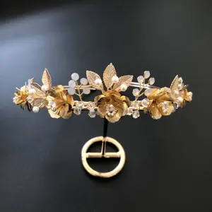 חדש עיצוב חתונה זהב פרח פאה ריינסטון כלה שיער אביזרי לאישה