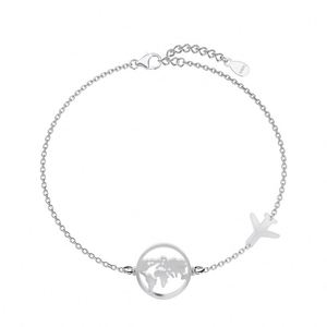 Dylam Trendy S925 Silver Tarnish Free Rhodium 18K Gold Plated Link Chain Earth Airplane Pendant <b>Bracelet</b> for Women Dress up - Product Image 1