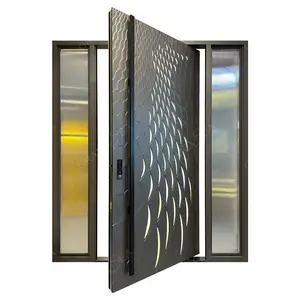 美国设计黑色现代枢轴门前入口智能锁门外部铸铝门豪华