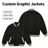 Veste de baseball en satin personnalisée OEM, col côtelé rayé, broderie et impression personnalisées, veste bomber à boutons pression