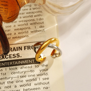 Stainless Steel <b>Ring</b> Geometric Open X Shape 18k Gold Plated Two Tone Women's Fashion Jewelry Gift - Product Image 1