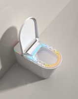 Bidet intelligent minimaliste monobloc en céramique, à poser au sol, avec chasse d'eau par siphon, siège chauffant, télécommande, auto-nettoyant, allongé, siphon en S