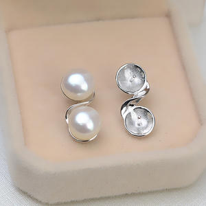 Pendientes de Plata S925 con Doble Cuentas para Mujer, Accesorios de Perlas Personalizables DIY, Componentes de Joyería con Base Vacía - Product Image 1