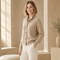 Cardigan en cachemire tricoté pour femme, col montant, boutons sur le devant, pull décontracté à manches longues, manteau pour tous les jours