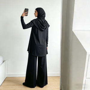 Wholesale Black <b>Modest</b> Burkini <b>Set</b> for Women Muslim Swimwear 3 Piece Long Tunic Wide Leg Pants Hijab - Product Image 4