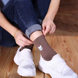 Custom logo Cat Embroidery Tube Solid Crew Cotton Custom logo Girls Women <b>Socks</b> - Product Image 5