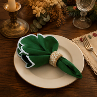 Serviettes en tissu de Noël blanches à bordure festonnée brodée, réutilisables, lavables, rouge, vert foncé, pour la table de dîner des fêtes