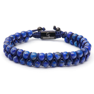 Gelang Manik Mata Harimau Alami Dua Baris Grosir dengan Logo Laser Kustom pada Batang Logam, Tali Makrame yang Dapat Disesuaikan, Perhiasan Pria - Product Image 3