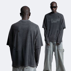 사용자 정의 남성 운동복 빈티지 산성 세척 대형 인쇄 300gsm 스트리트웨어 면 두 조각 남성용 고민 운동복 - Product Image 1