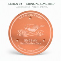 Disque purificateur autoportant en cuivre écologique pour abreuvoir d'oiseaux, gravé au laser avec support triple point, pour bain d'oiseaux extérieur (lot de 2)