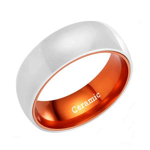 CHENG JEWELERS Bagues pour hommes en céramique blanche de 8 mm avec incrustation en aluminium anodisé <span class=keywords><strong>orange</strong></span>, bleu, vert, violet, rouge – Bandes classiques pour cadeaux - Product Image 2